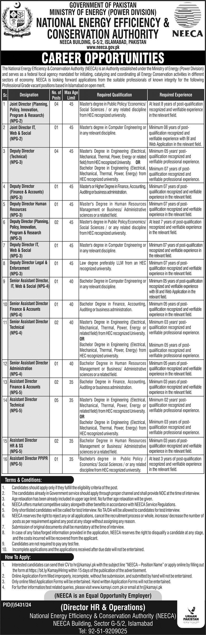 NEECA Jobs 2025 Online Apply - neeca.gov.pk Advertisement