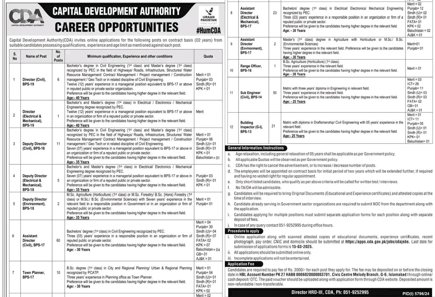 CDA Jobs 2025 Online Apply Advertisement