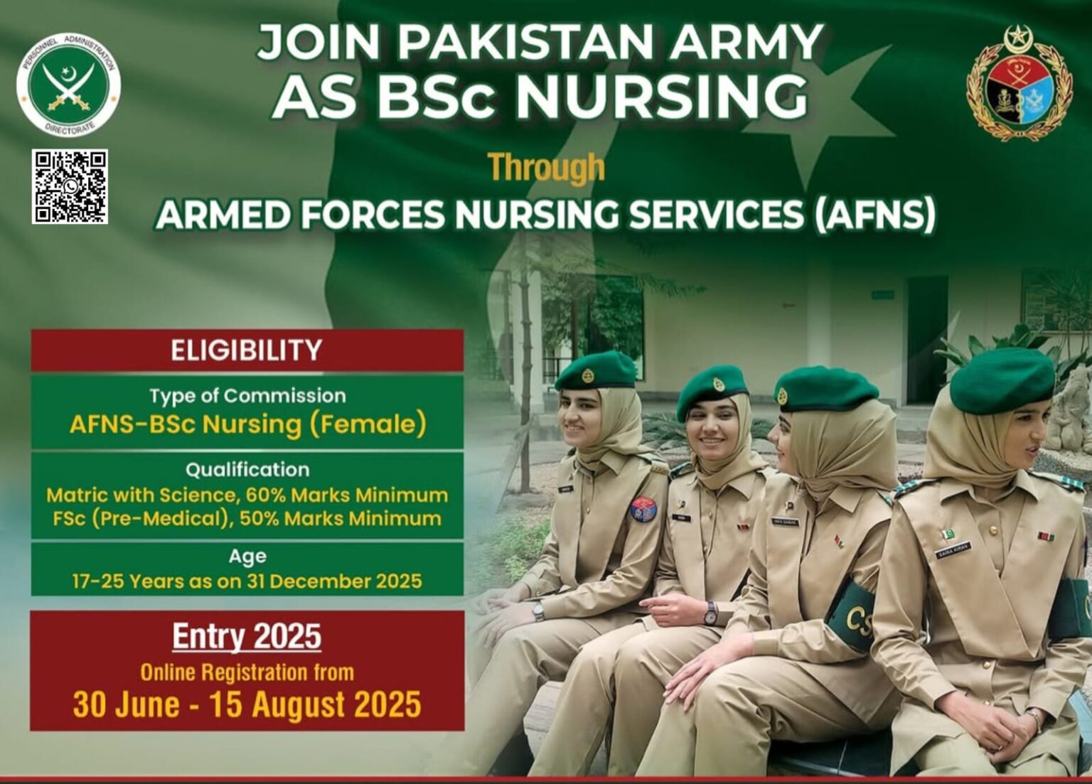 Join Pak Army as AFNS Nurse 2025 - Armed Forces Nursing Services Jobs Advertisement