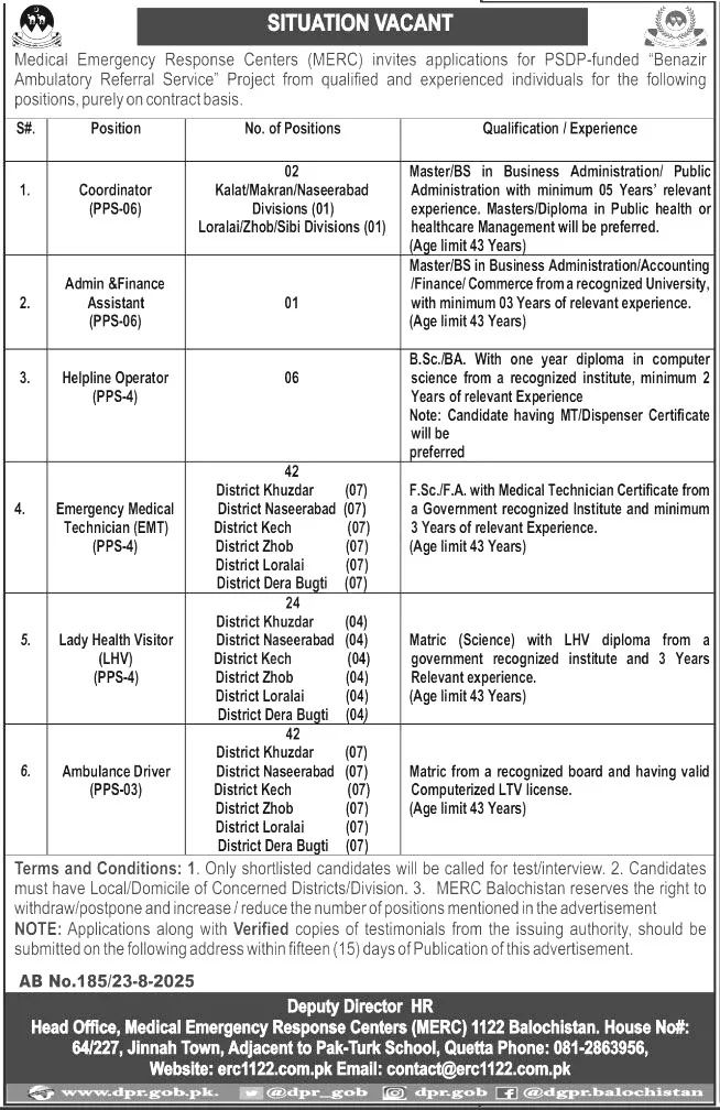 Rescue 1122 Jobs 2025 - Medical Emergency Response Centers (MERC)  Advertisement