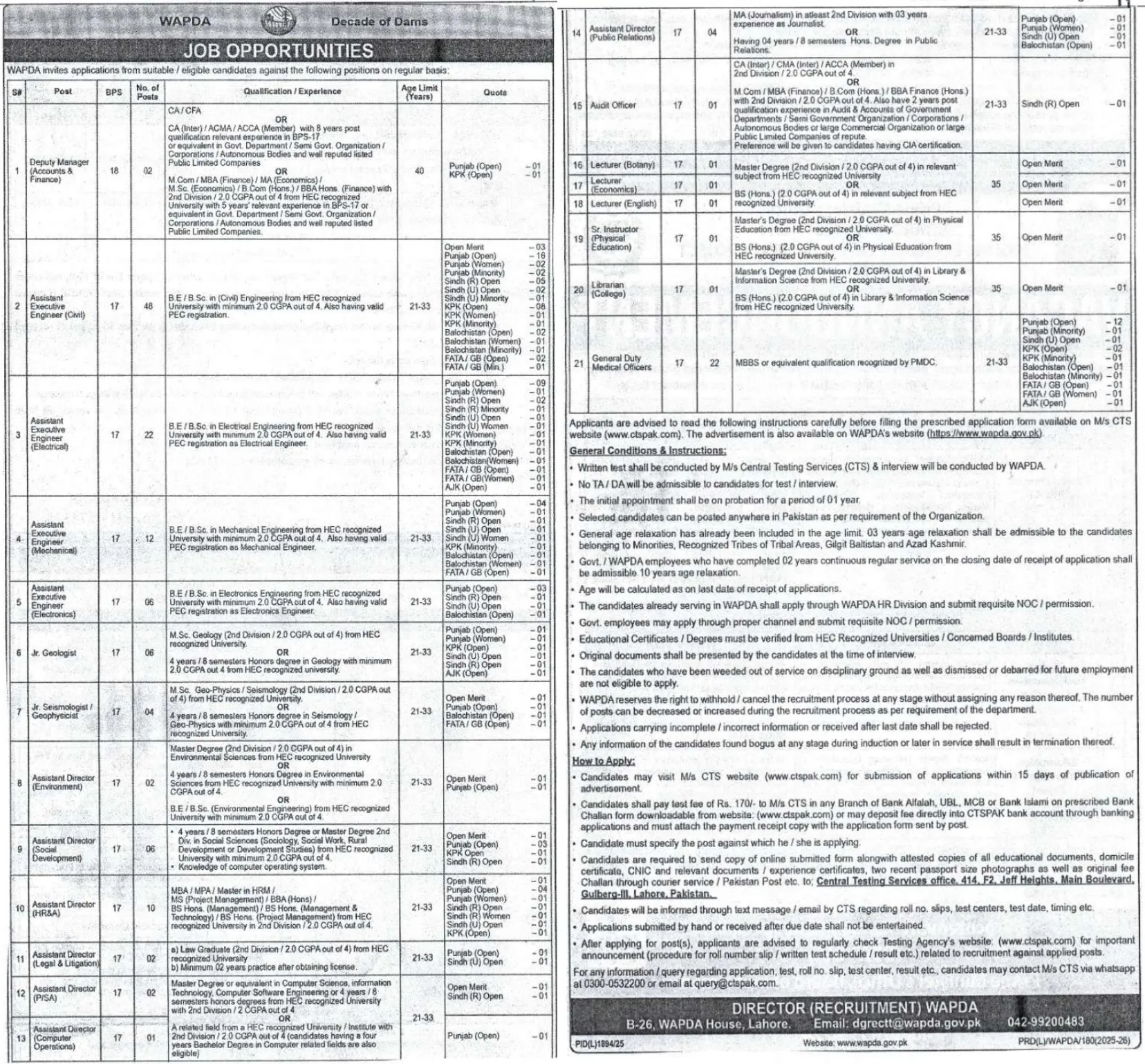 Water & Power Development Authority WAPDA Jobs 2026 Online Apply CTSPak.com Advertisement