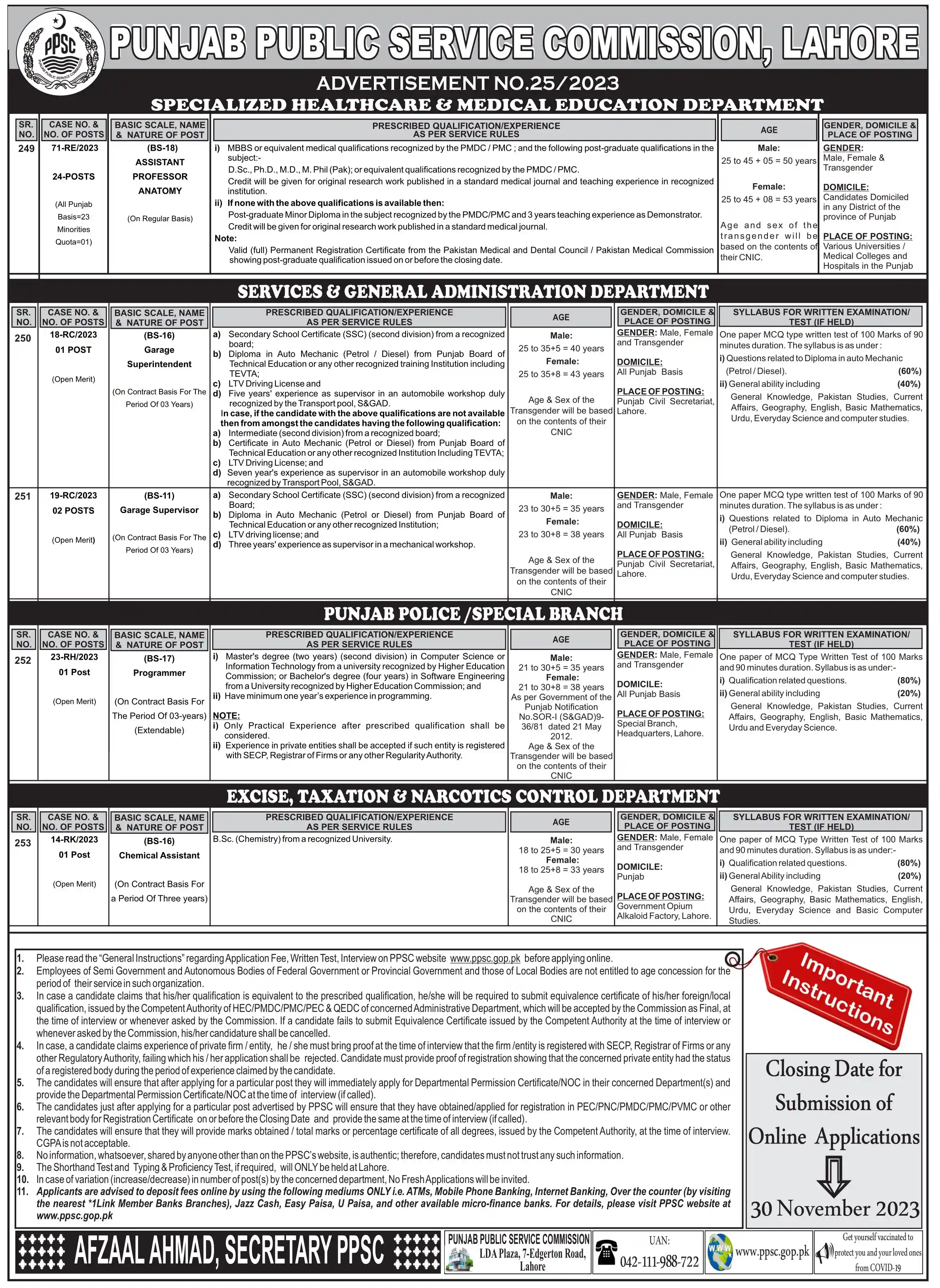 Latest PPSC Jobs Advertisement No. 25/2023 at ppsc.gov.pk Advertisement