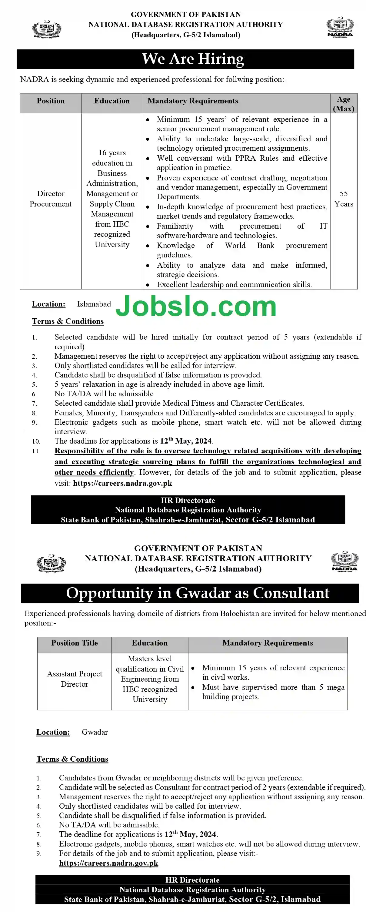 Latest NADRA Jobs 2023 in All Over Pakistan - Walk in Test / Interviews Advertisement