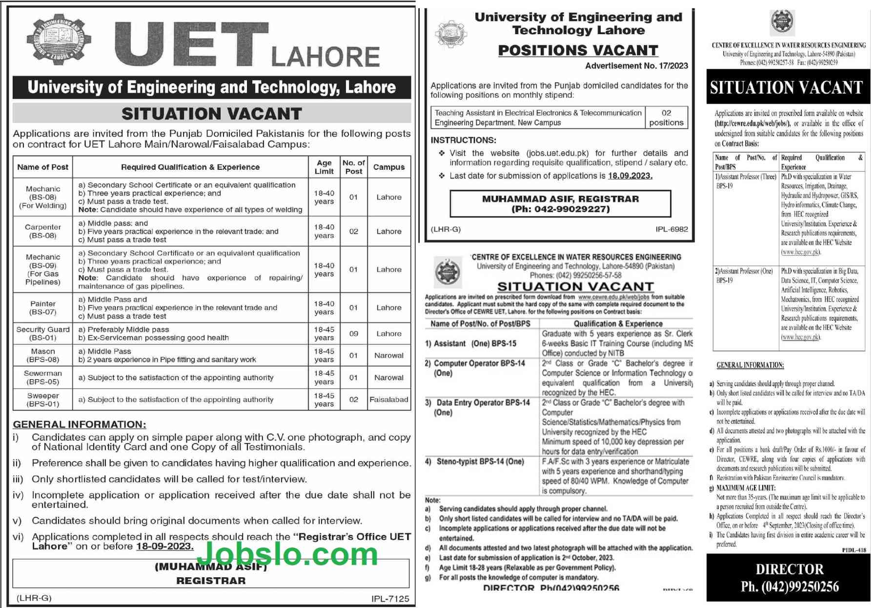 UET Lahore Jobs 2023 For Teaching & Non Teaching Staff Apply Online Advertisement
