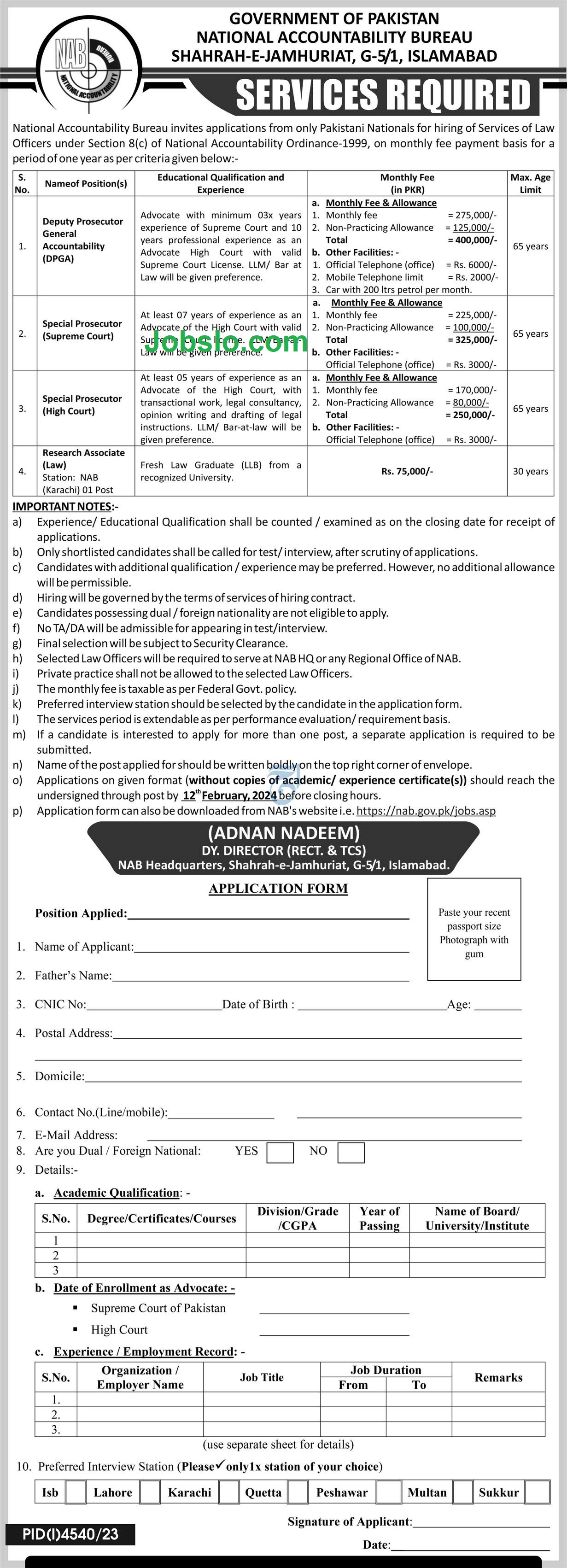 National Accountability Bureau NAB Jobs 2023 Application Form Download Online Advertisement