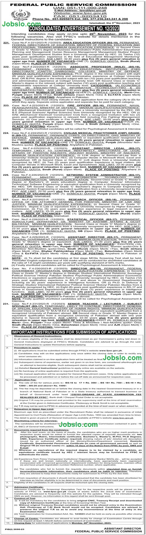 Federal Government Organization Jobs 2023 For Assistant Directors & Directors Advertisement