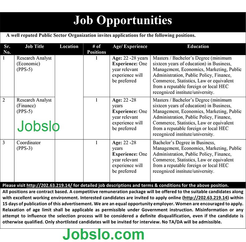 Public Sector Organization Islamabad Jobs 2023 Advertisement
