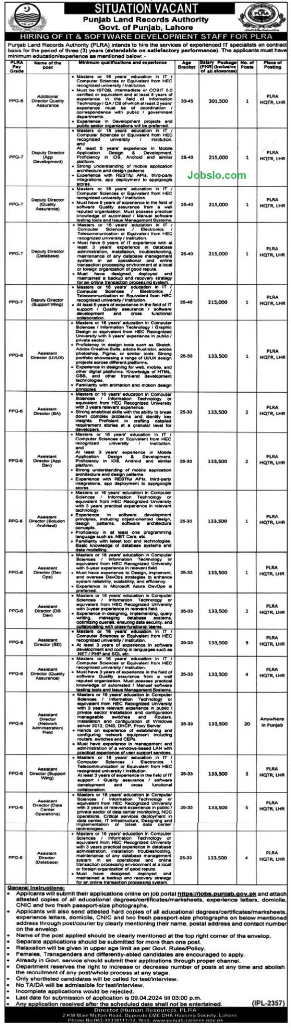 Punjab Land Records Authority Jobs Image No - 606