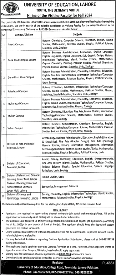 University of Education Lahore Jobs Image No - 635