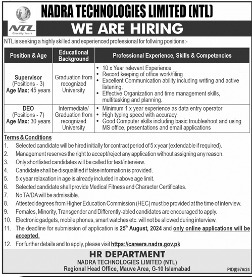 Supervisor, Data Entry Operator Advertisement