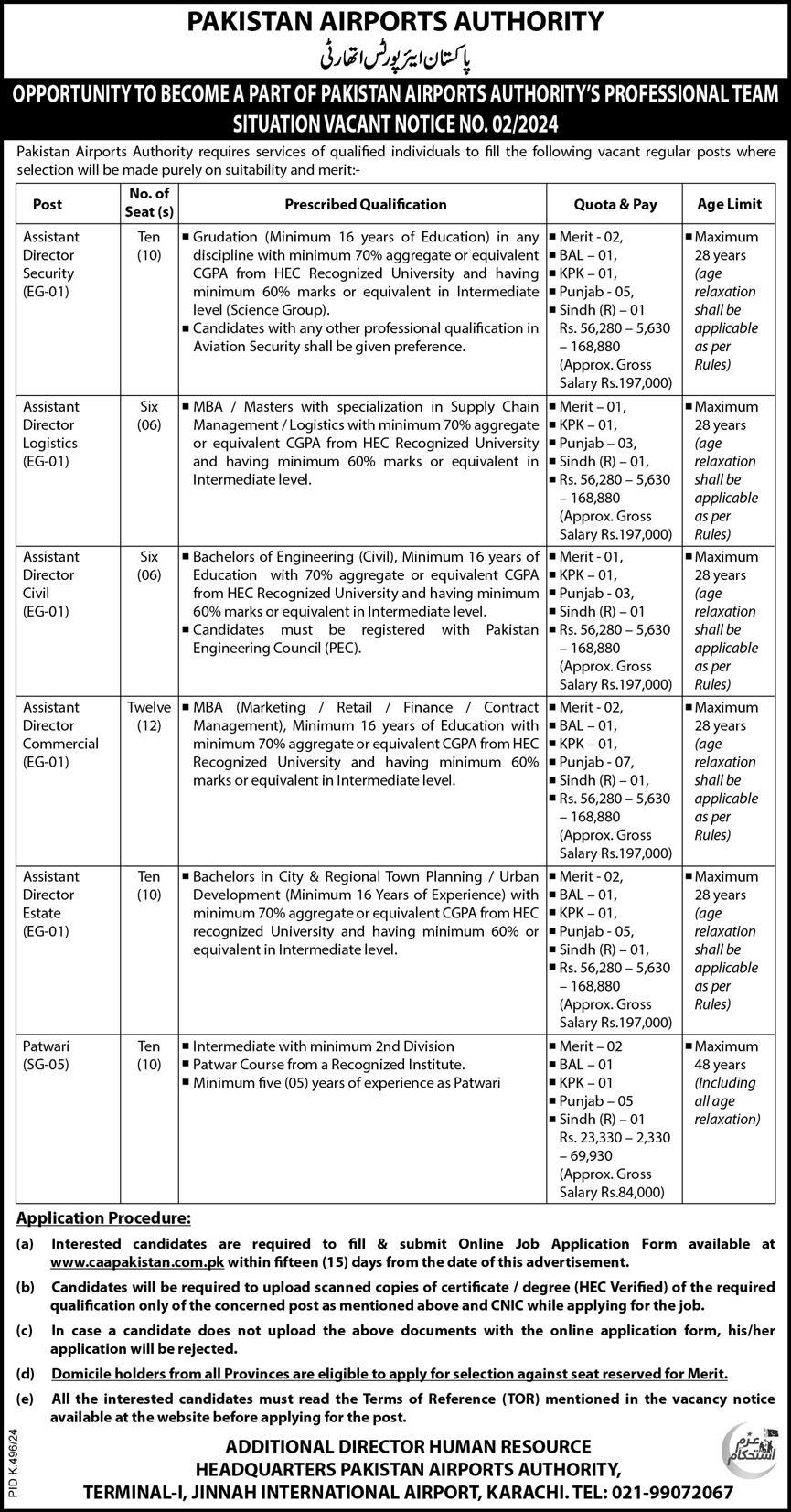 Pakistan Airport Authority PAA Jobs 2025 Online Apply For Assistant Directors & Others Advertisement