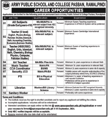 Teaching and non teaching jobs Advertisement