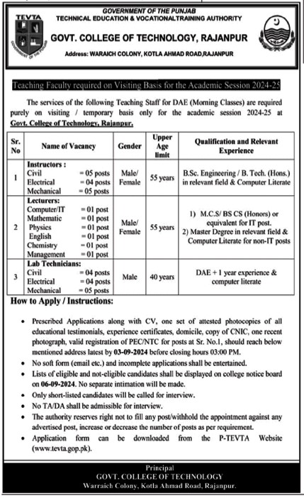 TEVTA Govt College of Technology Jobs Image No - 664