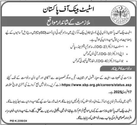 Assistant Director(OG-2)- Cyber Operations and Response,Deputy Director(OG-3)- IS Goverance,Joint Director (OG-4)- Information Security Goverance Advertisement